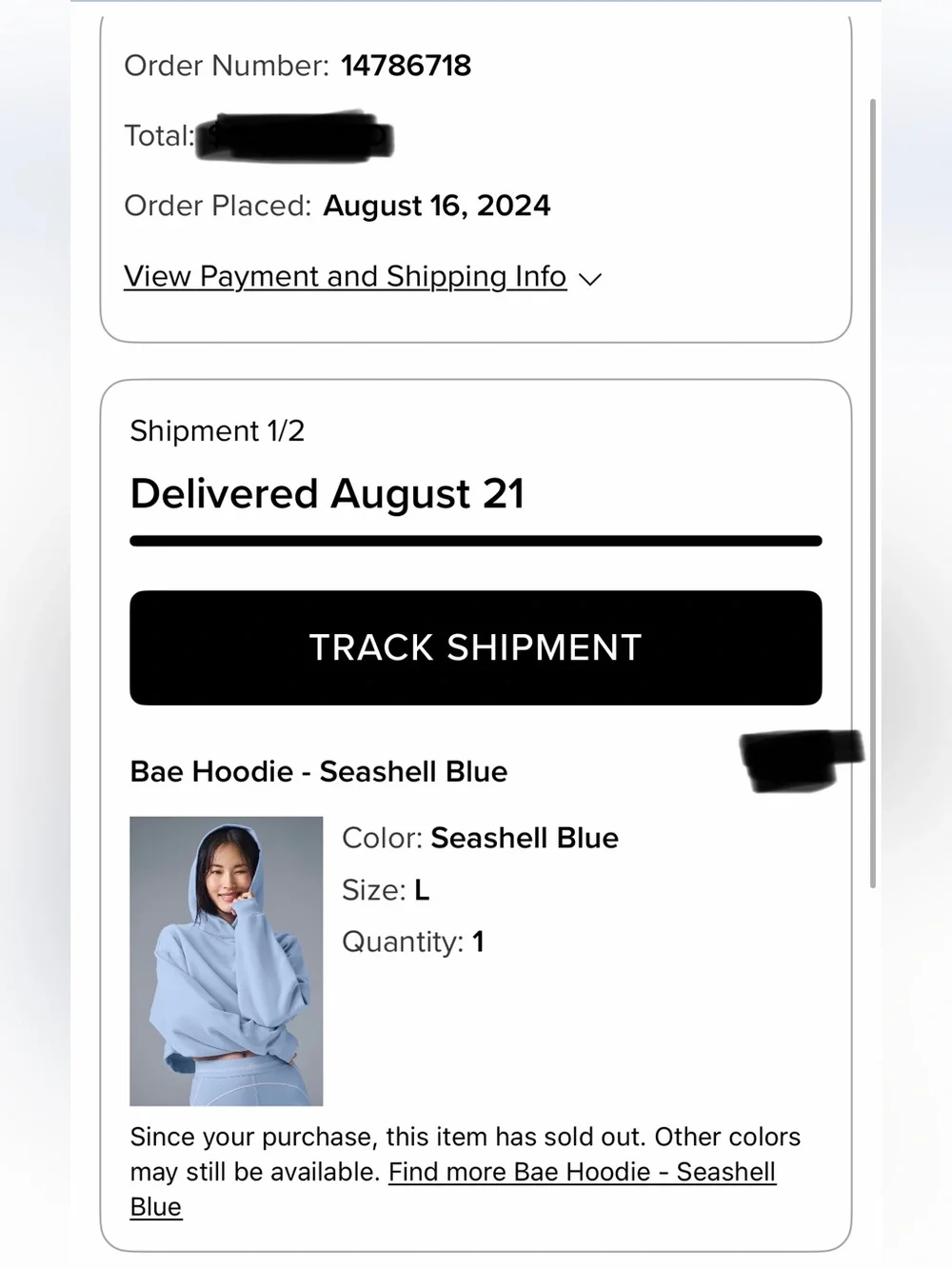 Auth.✅ RARE ALO Yoga “Bae” Crop Hoodie in “Seashell Blue” Size Large🐚💙